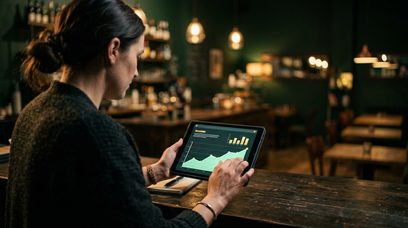 Owner reviewing sales insights on a tablet