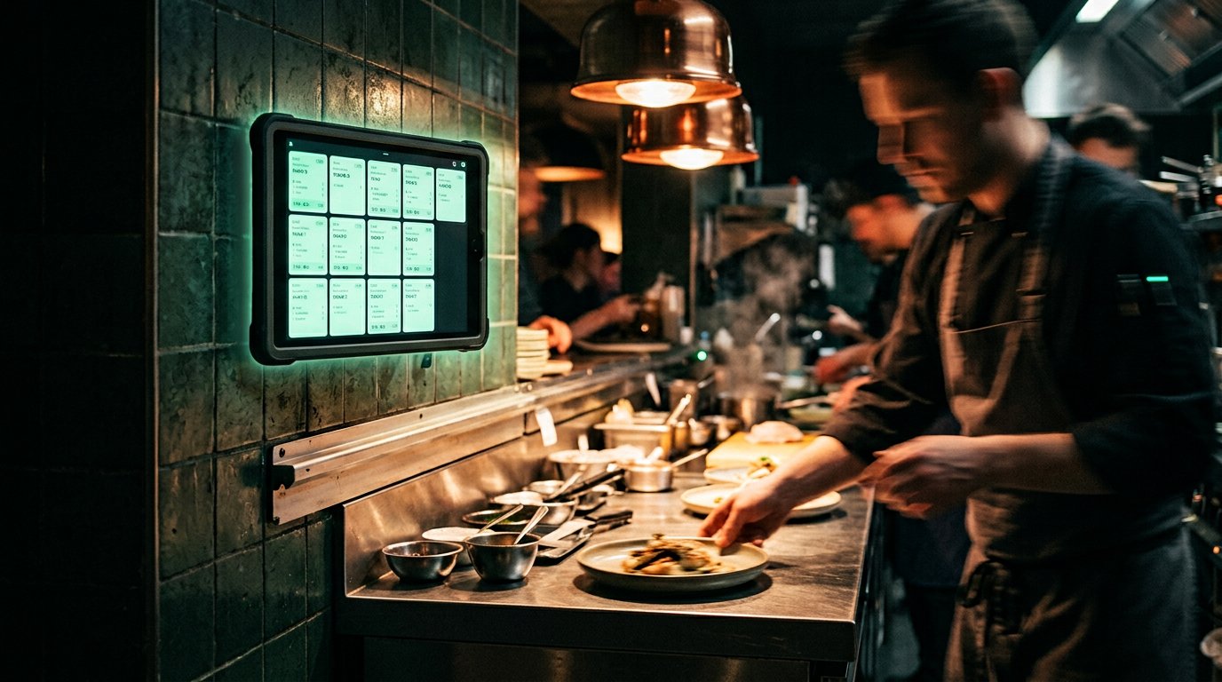 Kitchen display with live glowing tickets