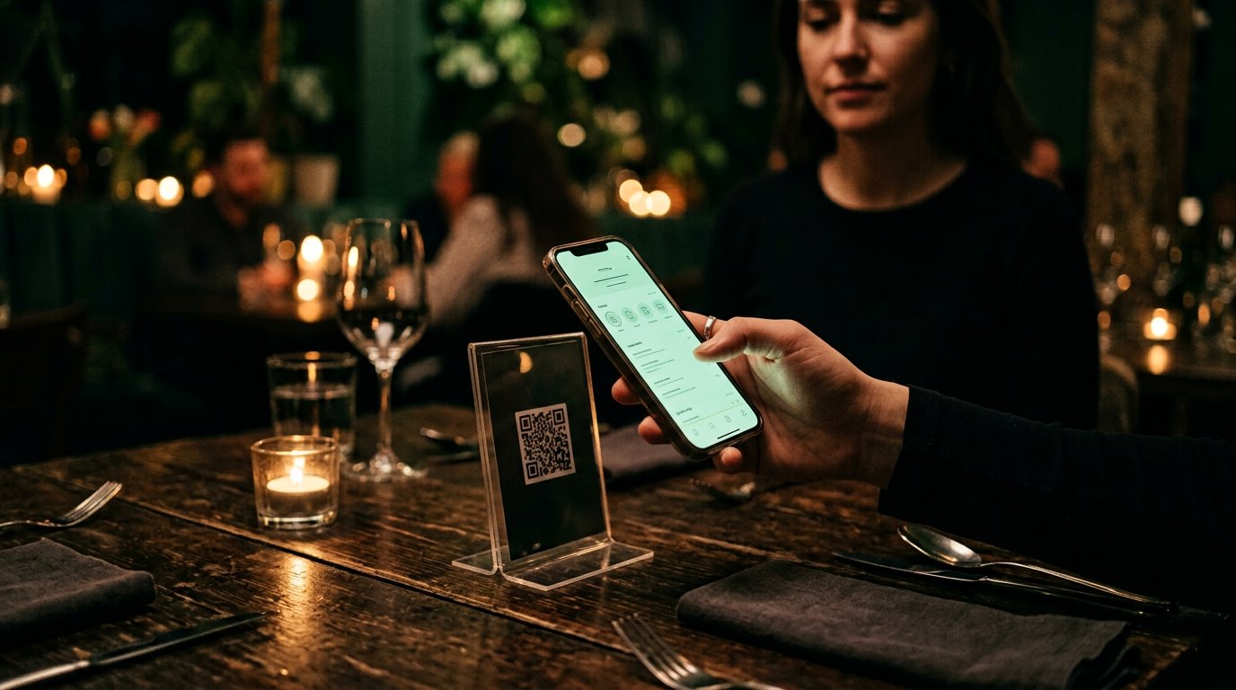 Guest scanning a QR table stand